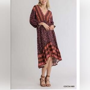 Umgee NWT Cocoa and Pink High Low Dress